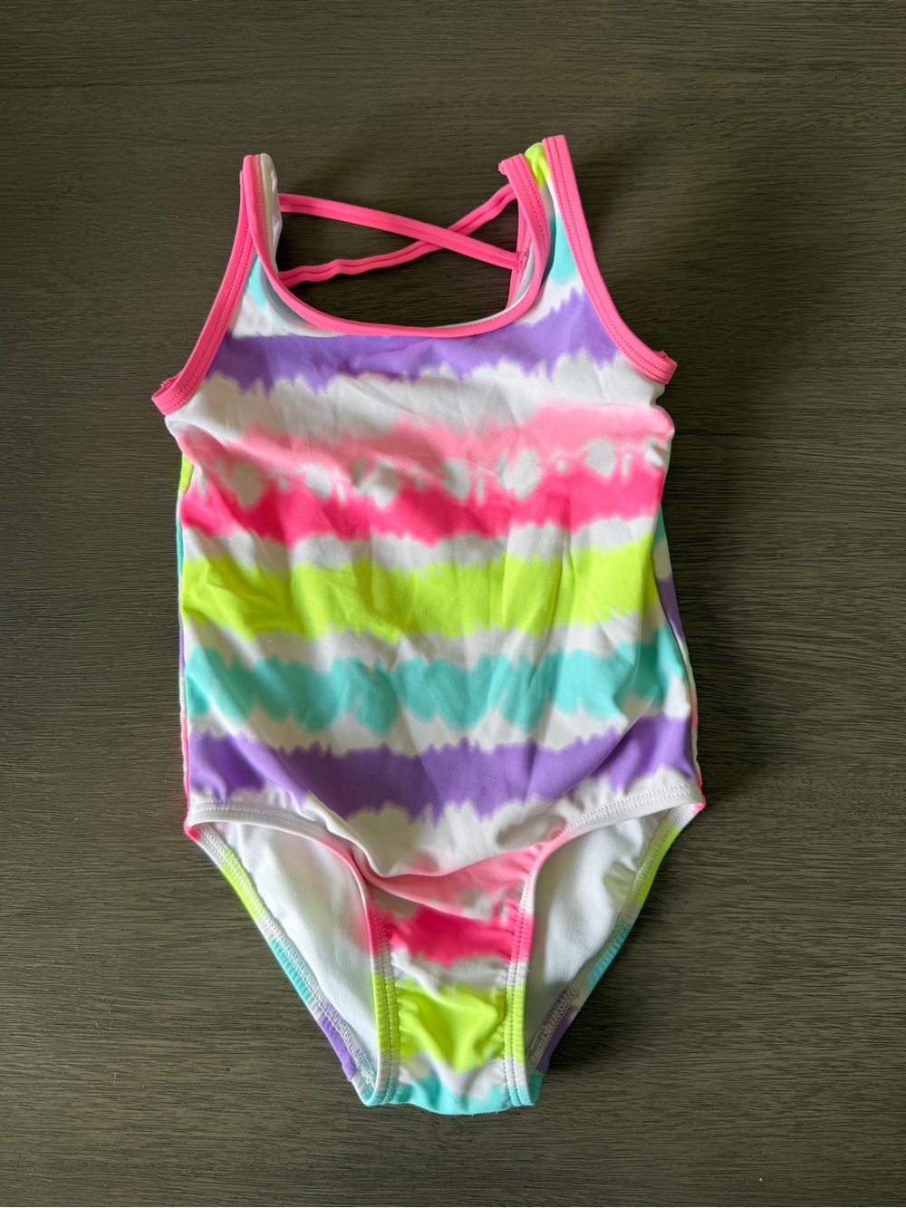 Girls Tie-Dye Stripe One-Piece Swimsuit - Pink, Purple, Lime, Aqua